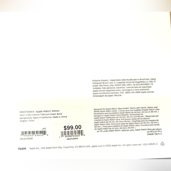 Apple Watch 49mm Natural Titanium Neon Green Ocean Band f/Ultra 2, Sealed, NEW - Picture 9 of 10